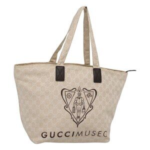 GUCCI GG Canvas Tote Bag Beige Silver Auth
